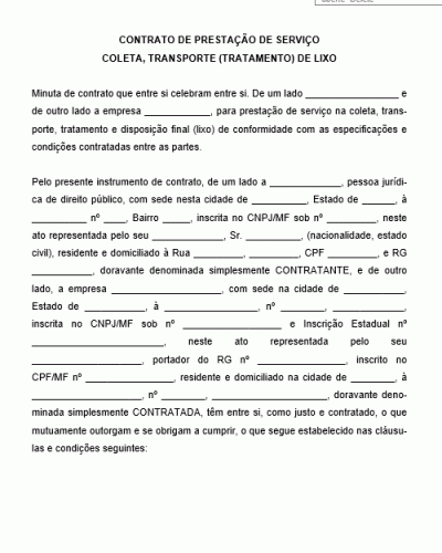 Modelo de Contrato de Prestação de Serviço de Coleta de Lixo