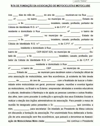 Modelo de Ata de Fundação de Associação de Motos