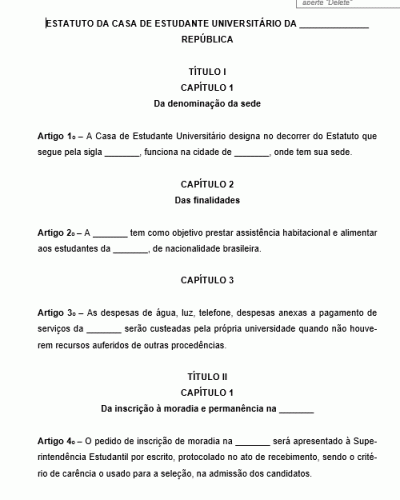 Modelo de Estatuto da Casa de Estudante República Estudantil Universitário