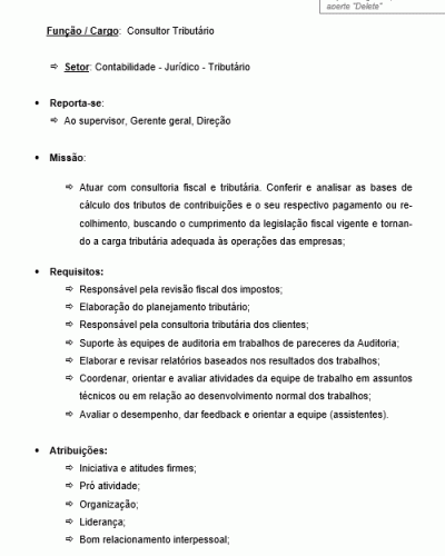 Modelo de Descrição de Cargo de Consultor Tributário