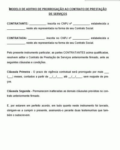 Modelo de Termo Aditivo de Prorrogação do Contrato de Prestação de Serviços