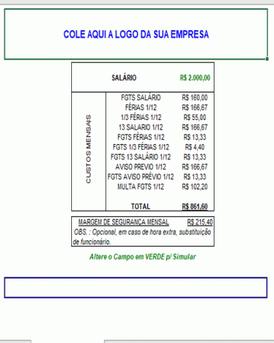 Modelo de Planilha de Calculo Custo de Funcionário