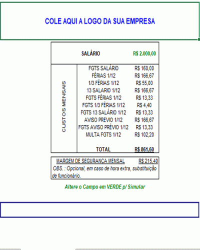 Modelo de Planilha para Calcular Custo de Doméstica - Empregado Doméstico