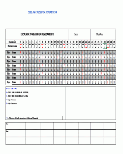 Modelo de Escala de Horário em Revezamento 12 X 36 Horas para Hospital