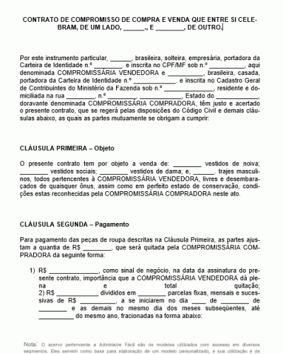 Contrato Padr o para Compra e venda de Roupas Vestu rio