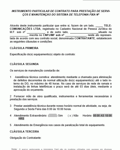 Modelo de Contrato para Prestação de Serviços e Manutenção de Telefonia Fixa