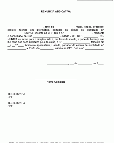 Modelo de Termo de Renuncia dos Bens de Herança - Renuncia Abdicativa