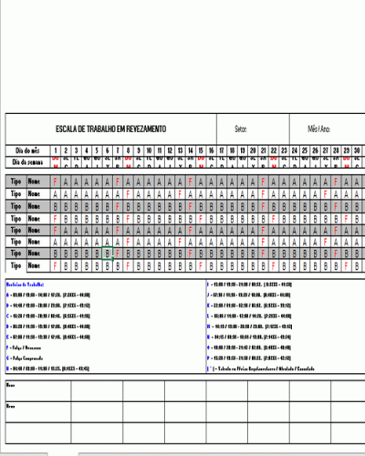 Modelo de Escala de Horário em Revezamento para Lojas em Shopping
