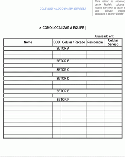 Modelo de Lista Telefones Funcionários - Como Localizar a Equipe