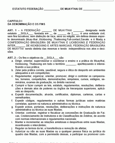 Modelo de Estatuto Social da Federação de Muaythai - Completa