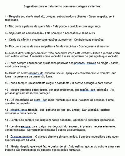 Modelo de Normas e Dicas - Como Agir com Colegas e Clientes