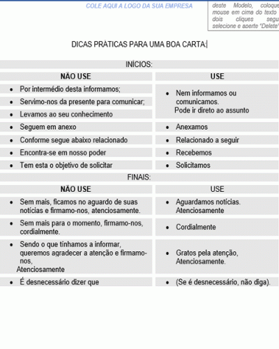 Modelo de Normas e Dicas - Como fazer uma carta ou E-mail