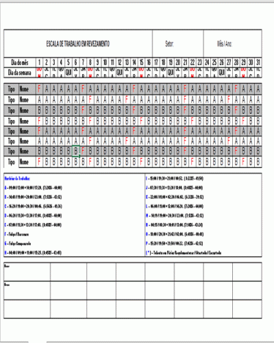 Escala de Horário em Revezamento para Frigorífico ou Granja
