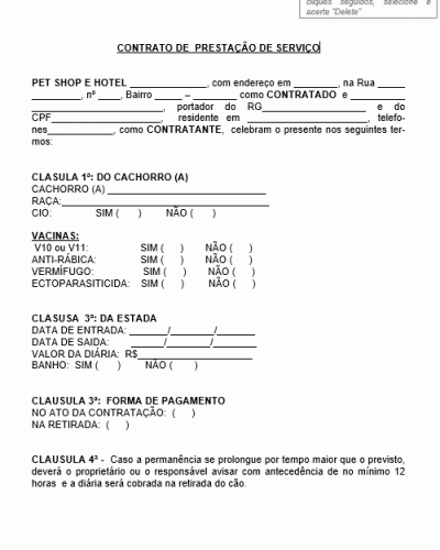 Modelo de Termo de Responsabilidade e Contrato de Pet Shop - Banho e Tosa