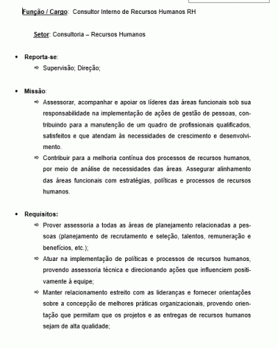 Modelo de Descrição de Cargo de Consultor Interno de Recursos Humanos RH