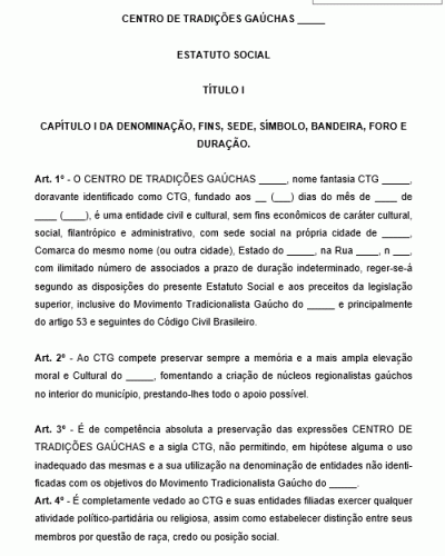 Modelo de Estatuto de CTG Centro de Tradições Gaúchas