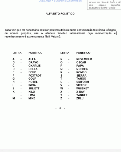 Modelo de Normas e Dicas - Alfabeto Fonético Universal