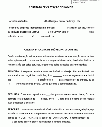 Modelo de Contrato de Captação de Imóvel