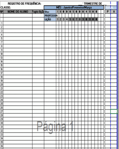 Modelo de Planilha de Controle de Frequência de alunos