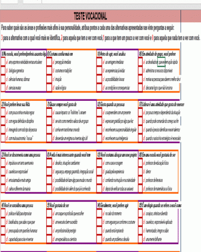 Modelo de Teste Vocacional e Profissional