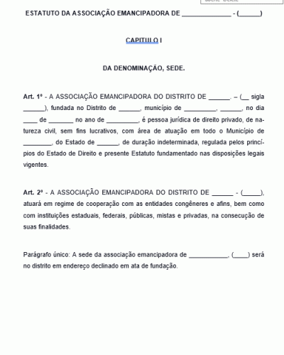 Modelo de Estatuto de Associação Emancipalista