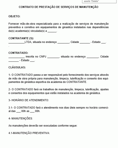 Modelo de Contrato de Prestação de Serviços de Manutenção Preventiva e Corretiva de Aparelhos de Ginásticas