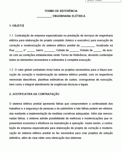 Modelo de Termo de Referência para a Contratação de Empresa de Engenharia Elétrica Predial