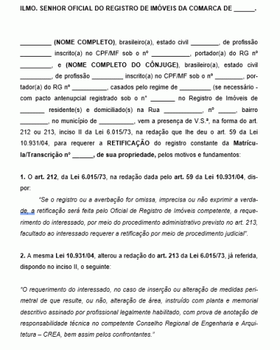 Modelo de Retificação de Medida Perimetral Do Imóvel