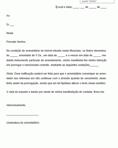 Modelo de Notificação Comunicado sobre Renovação do Contrato de Arrendamento