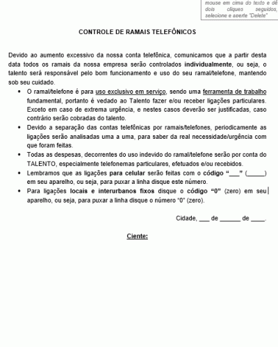 Modelos de Normas e Dicas - Controle de Ramais e Telefones