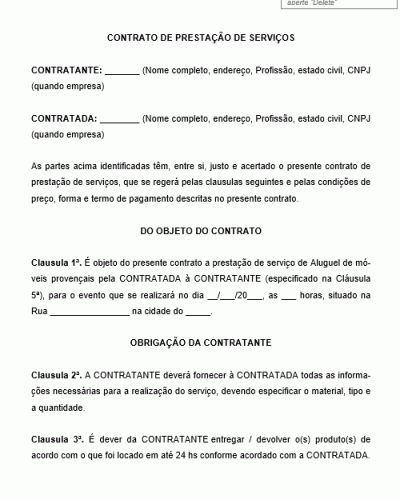 Modelo de Contrato de Prestação de Serviço de Locação de Móveis Provençais