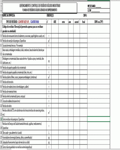 Modelo de Planilha de Controle de Sucatas