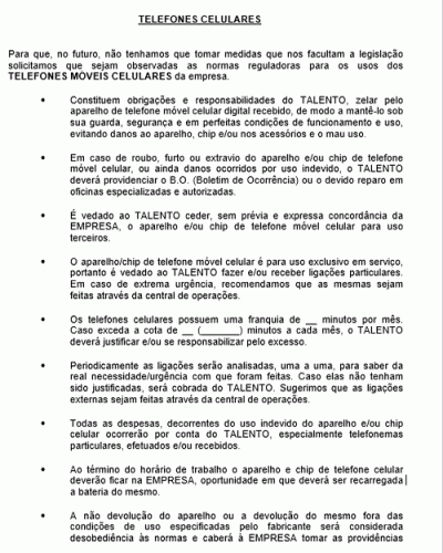 Modelos de Normas e Dicas - Celulares - Normas de Uso - Protocolo entrega