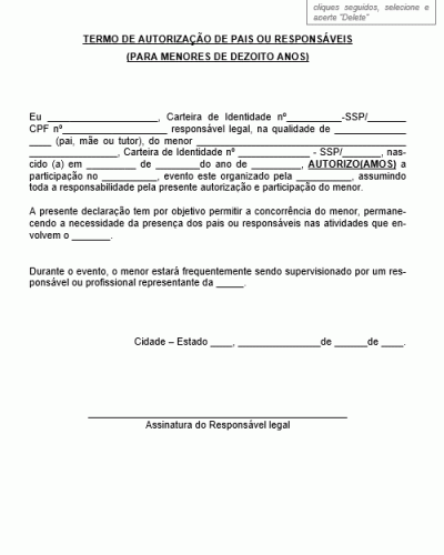 Referência Para Um Termo De Responsabilidade De Pais Ou Responsável