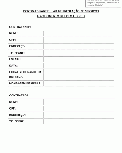 Modelo de Contrato de Prestação de Serviço de Fornecimento de Bolos e Doces