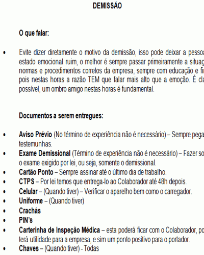 Modelos de Normas e Dicas - Procedimentos para Demissão de Pessoal