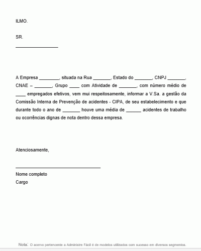 Modelo de Declaração informando Média de Acidentes de Trabalho