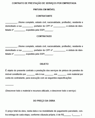 Modelo de Contrato de Prestação de Serviço de Pintura em Imóvel