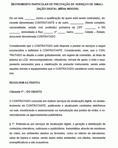 Modelo de Contrato de Sinalização Virtual Mídia Indoor