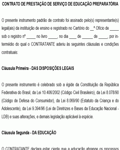 Modelo de Contrato de Prestação de Serviços de Curso Preparatório