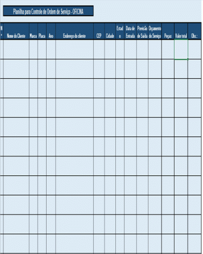 Modelo de Planilha de Controle de Ordem de Serviço Oficina