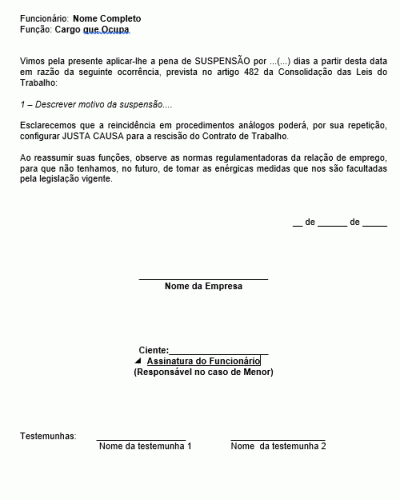 Modelo de Suspensão Disciplinar Funcionário