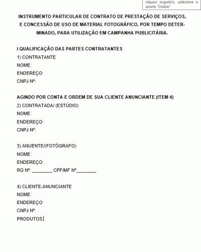 Modelo de Contrato de Prestação de Serviços e Concessão de Uso de Material Fotográfico