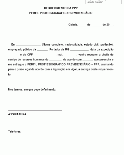 Modelo de Requerimento de PPP Perfil Profissiográfico Previdenciário