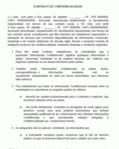 Modelo de Contrato de Confiabilidade - Termo de Confidencialidade - Prestação de Serviços