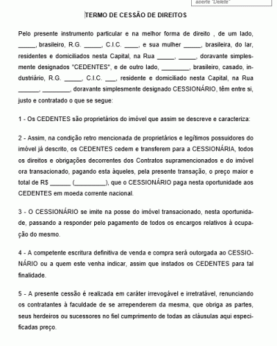 Modelo De Termo De Cessão De Direito De Posso Sobre Imóvel