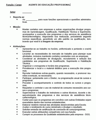 Modelo de Descrição de Cargo - Agente de Educação Profissional