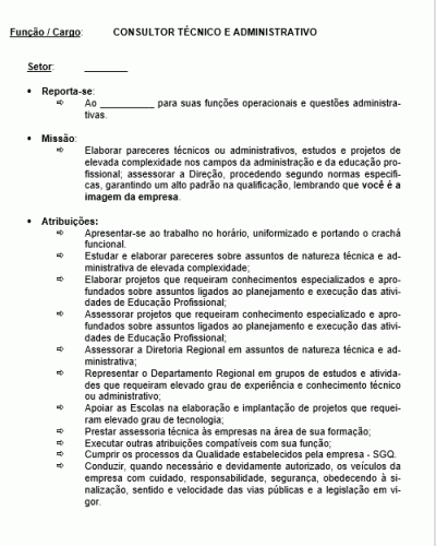 Modelo de Descrição de Cargo - Consultor Técnico e Administrativo