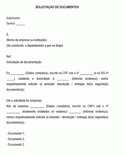 Modelo de Solicitação de Documentos Documentação