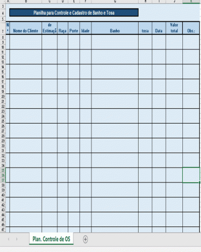 Modelo de Planilha Excel para Cadastro e Controle para PetShop